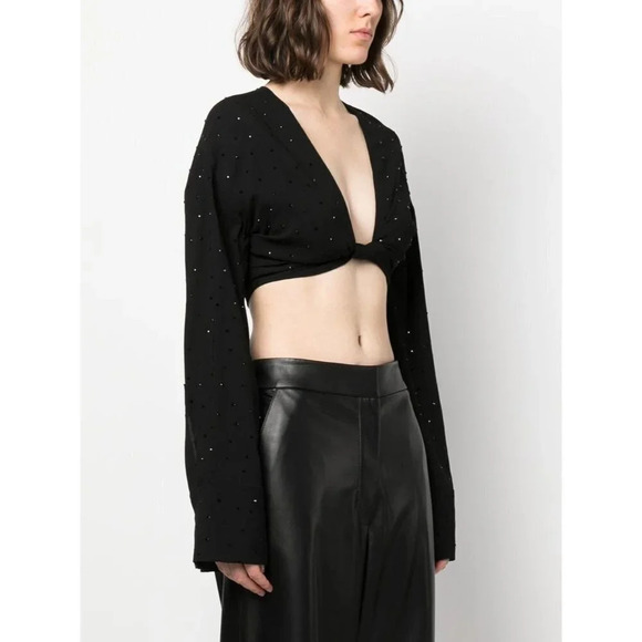 Blumarine Hot Fix Crystal Long Sleeve Crop Top in Nero Black 38 2 Womens Cropped - Picture 13 of 16